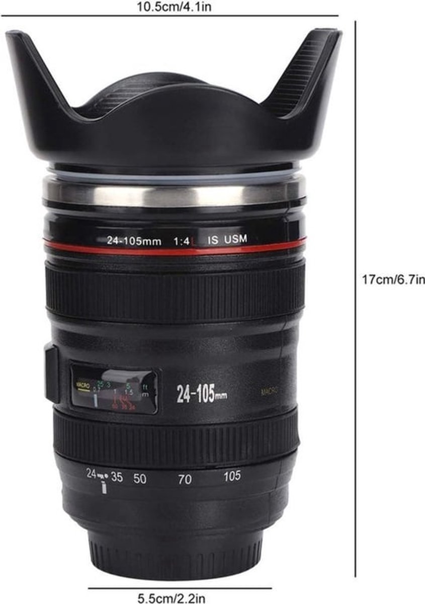 Lens Mok Zwart 400ml Koffiekop 1:1 Replica - Reis Mok voor Verjaardagscadeau
