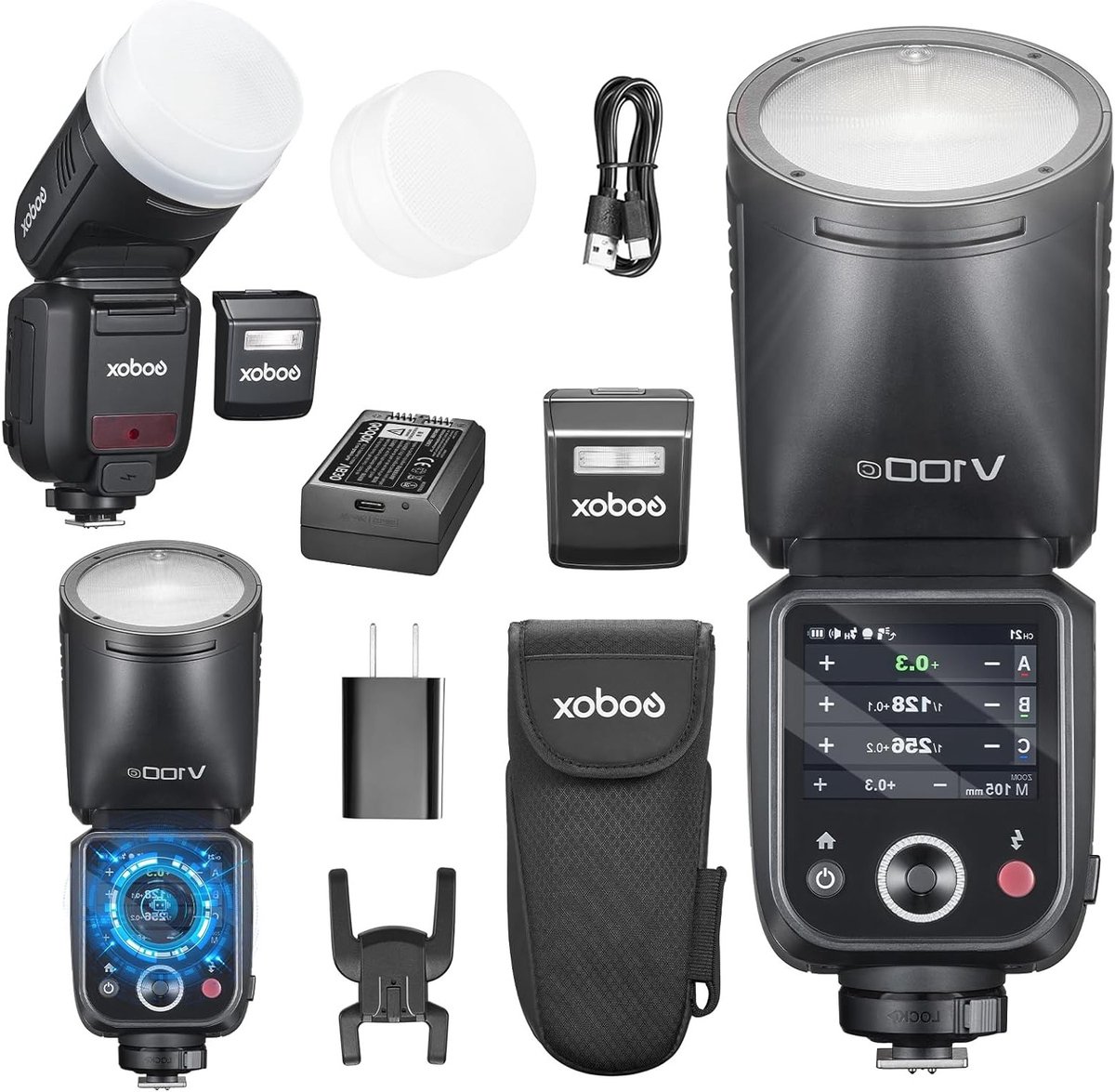 Professionele 100W Rond Hoofd Flitser met Aanraakscherm en Draadloze 2.4G Verbinding voor Canon, Externe Flits en Hoge Synchronisatie Snelheid tot 1/80000s