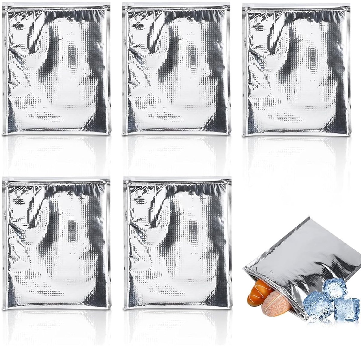 Dailygoods - Herbruikbare Isolerende Koeltassen - Aluminium Folie - Voedselopslag - 5-delige set - Duurzaam en milieuvriendelijk - Ideaal voor picknic