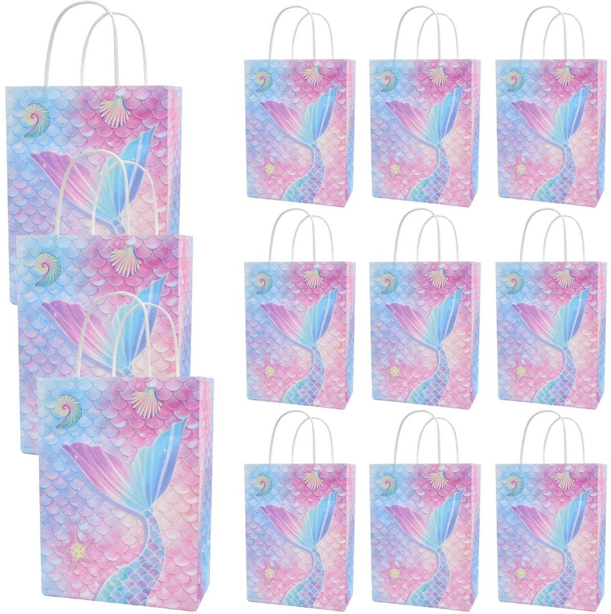 Zeynomax - Zeemeermin Cadeauzakjes - Papieren Zakjes - Duurzaam Kraftpapier - Roze - Verjaardag - Bruiloft - 12 Stuks