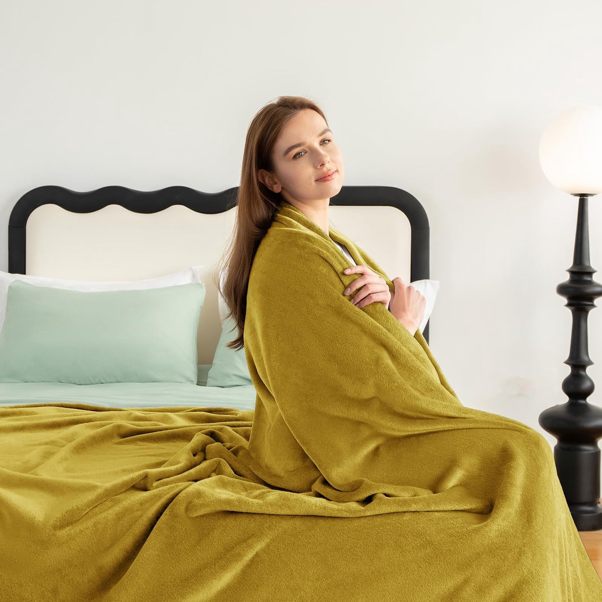 Dailygoods - Omkeerbare flanellen deken - Microvezel - Zacht en warm - Geel - Ademend - Perfect voor winter - Geschikt voor buitengebruik
