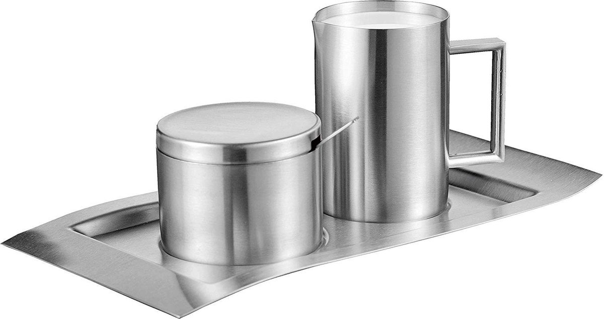 Zeynomax - Suiker- & Melkset - 5-delig - Vaatwasmachinebestendig - Roestvrij staal - Geschikt voor koffie en thee - 26,3 x 15 x 7,6 cm