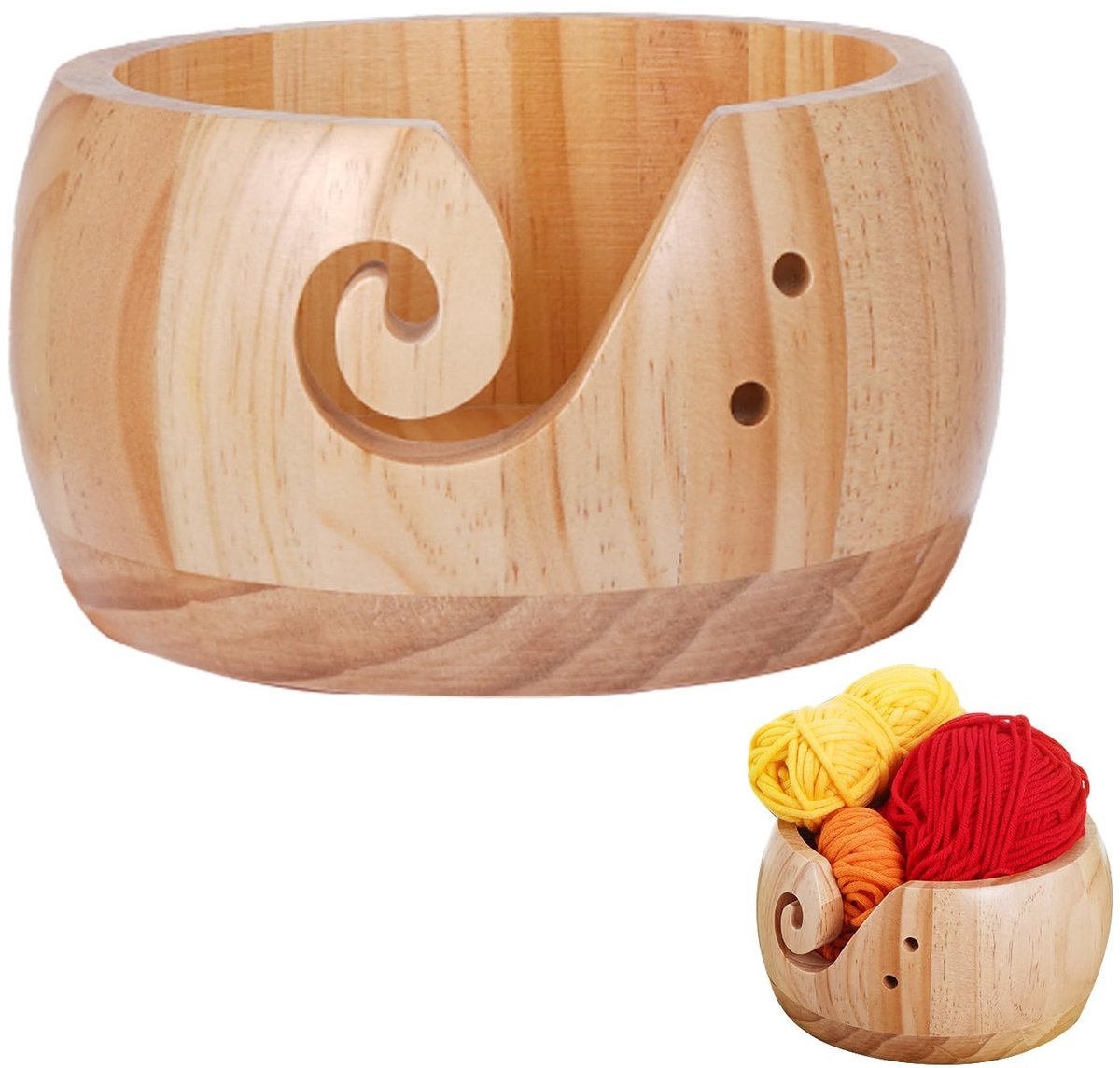Elzusha - Houten Garenschaal - Ideaal voor Haken - Beschermt je Garens - Compact Formaat - Voor Creatieve Handwerken - 16.8 x 16.6 x 9.2 cm