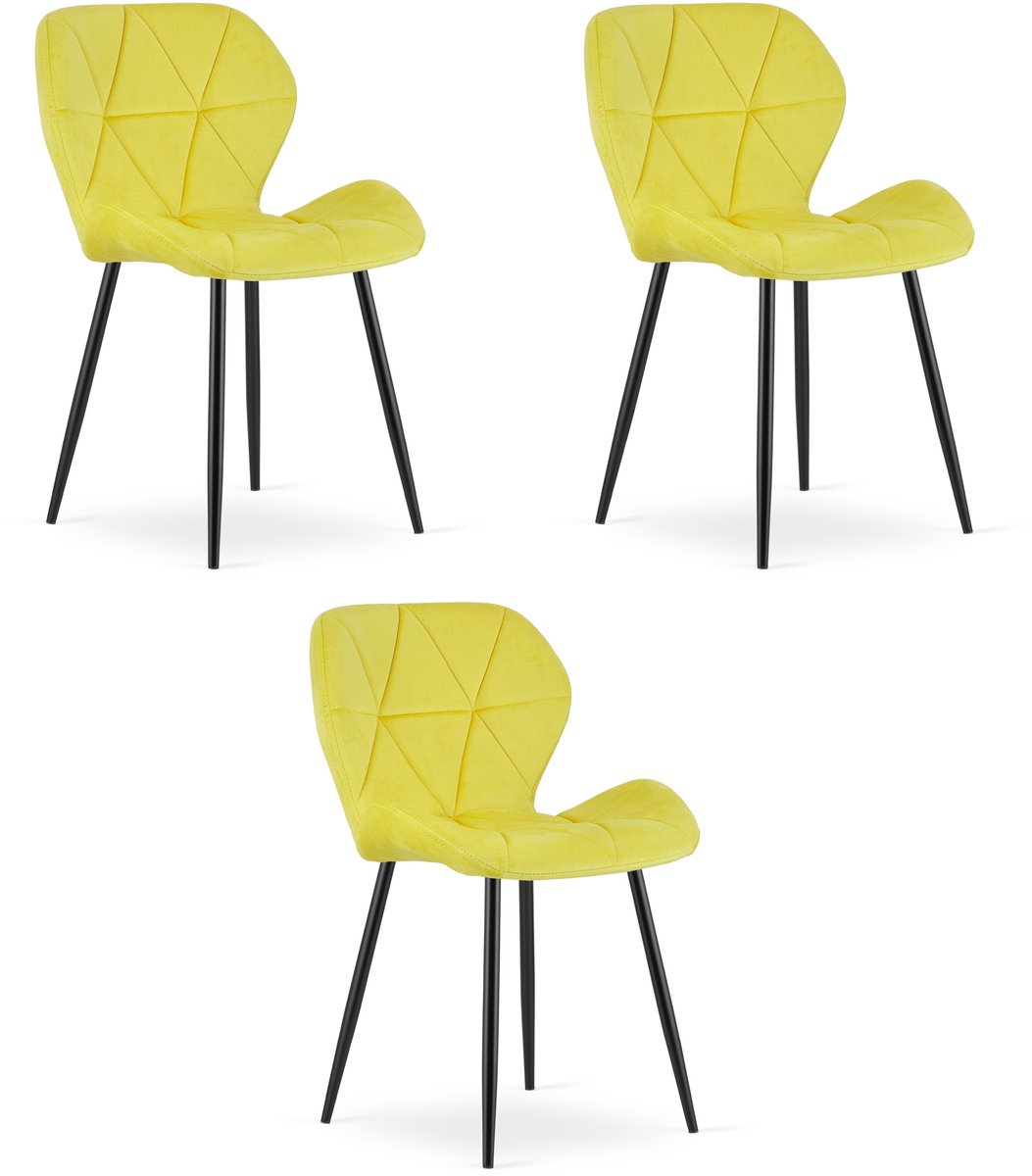 Set van 3 eetkamerstoelen MANGO - Fluweel geel - Zwarte metalen poten - Modern design
