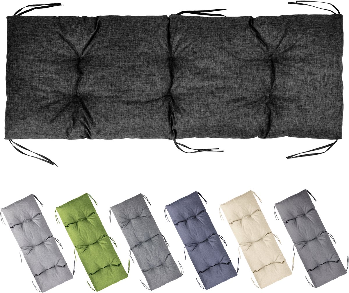 Garronda Bankkussen 140x50 cm – 10 cm dik – Waterafstotend & UV-bestendig – met Banden – Zwart GD-AM-Bono