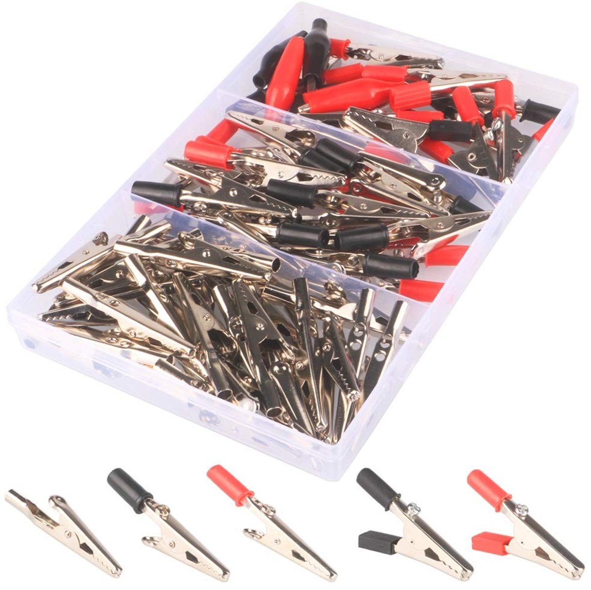 Dailygoods - Metalen Alligator Clips - Assortiment - Duurzaam en veilig - Rood en zwart - Krokodillenklemmen - Handig voor solderen - 60 stuks