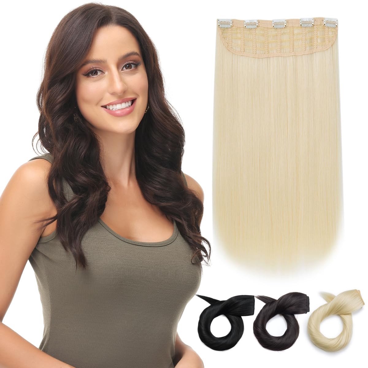 Jhubersproducts - Clip-in haarextensies - Haarverlenging - Eendelig - Blond - Synthetisch haar - Geschikt voor vrouwen - 40 cm lang