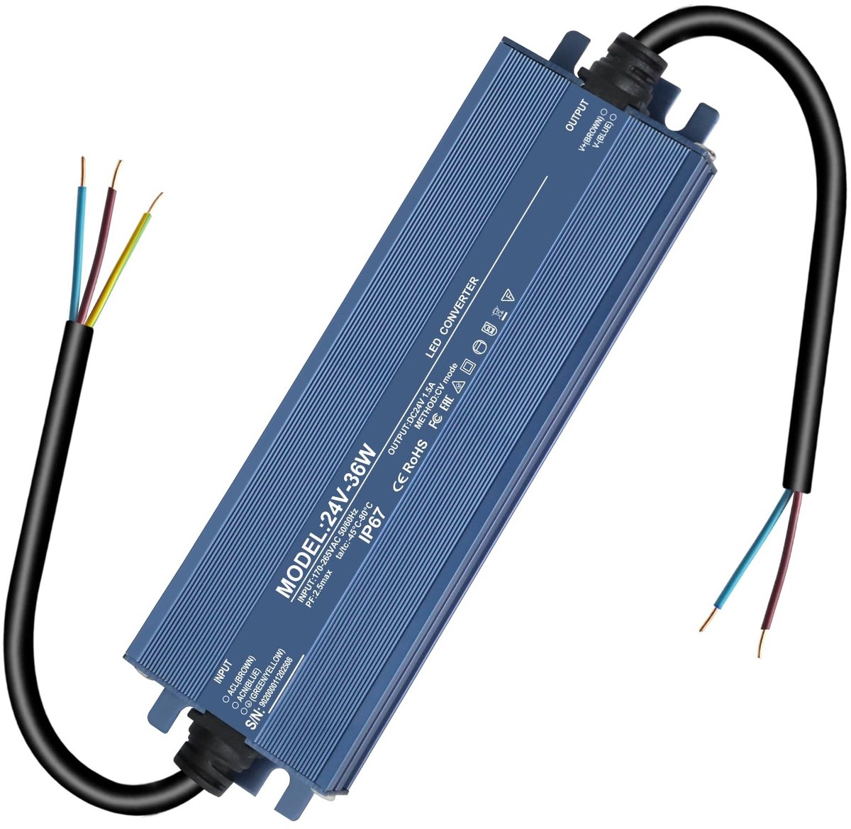 Dailygoody - LED transformator 24 V - waterdicht - 36 W - geen flikkering - geschikt voor binnen en buiten - compacte voeding - 230 V naar 24 V