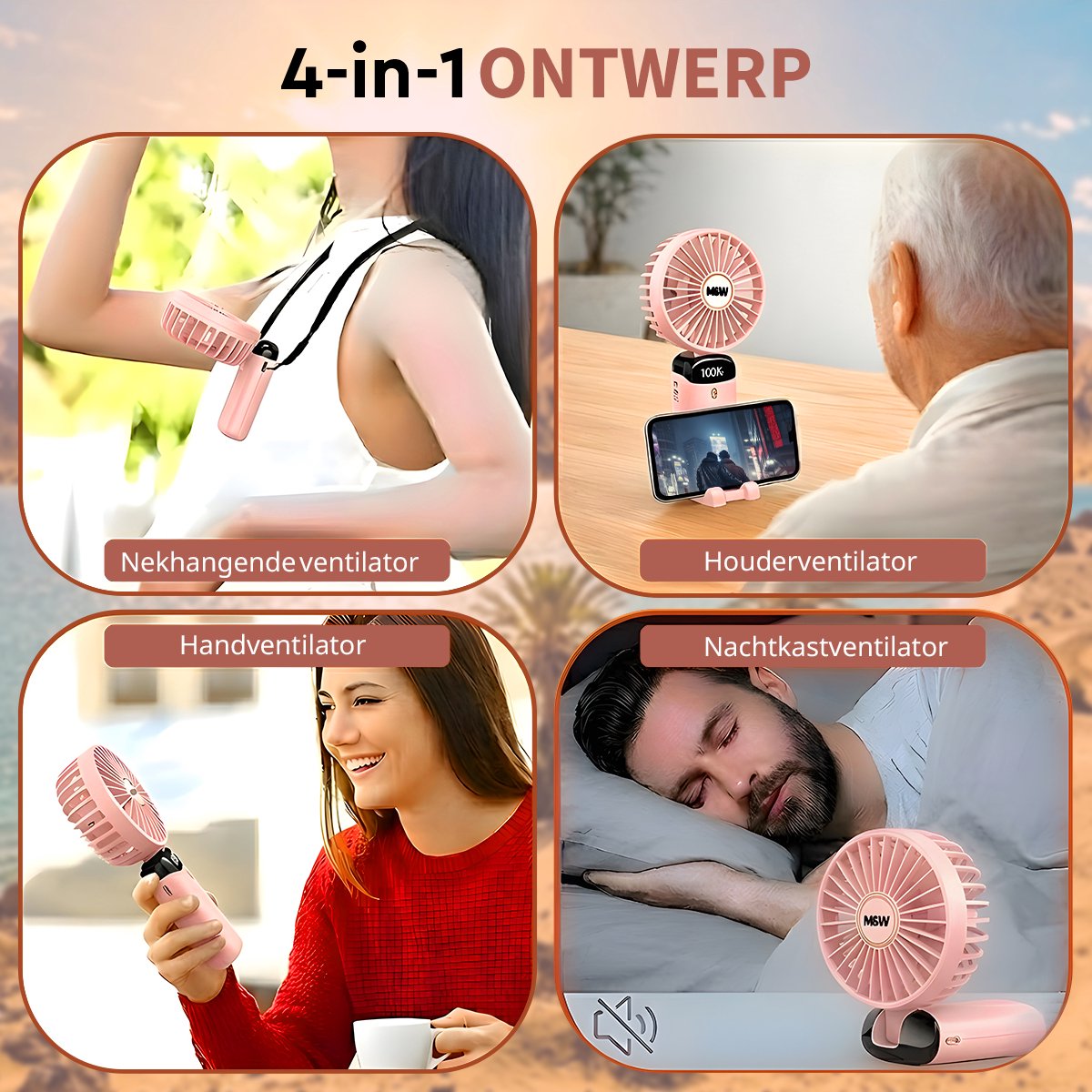 M&W Draagbare Elektrische Hand Ventilator - Mini Hand Fan - Airco Verkoeling - USB Oplaadbare Ventilatoren - Handventilator Roze — afbeelding 12