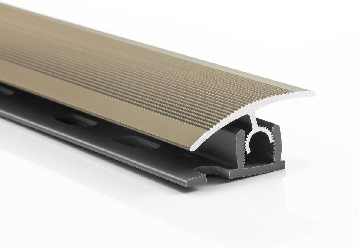 Overgangsprofiel klik - Vloerprofiel aluminium - Vloeren verbinden - Tweedelig clipprofielsysteem - 34 mm breed - Mat roestvrij staal