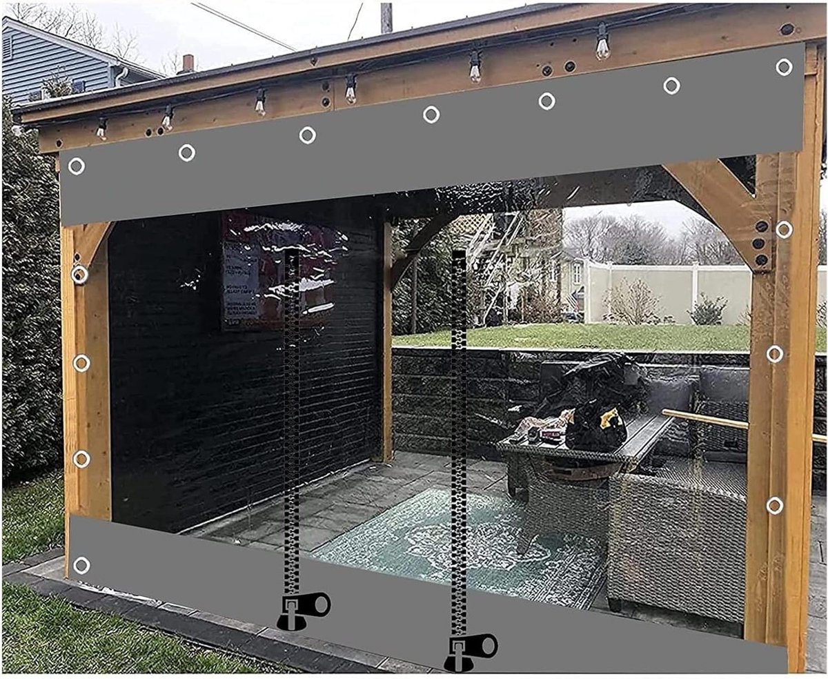 Zeildoek Zijpanelen - Tarp Gordijnen - Buitenruimte Afschermen - Dubbele Ritsen - 320x220cm - Grijs Transparant