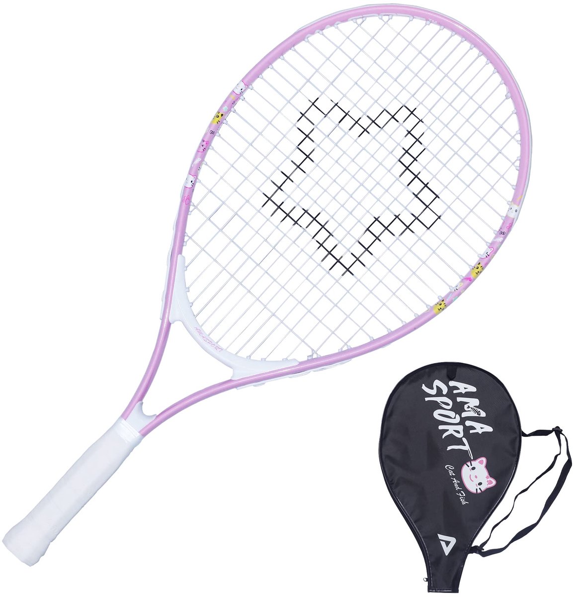 Kinder Tennisracket Kat Roze 25 inch – Lichtgewicht Junior Racket met Tas – Ideaal voor Beginners – AMA Sport