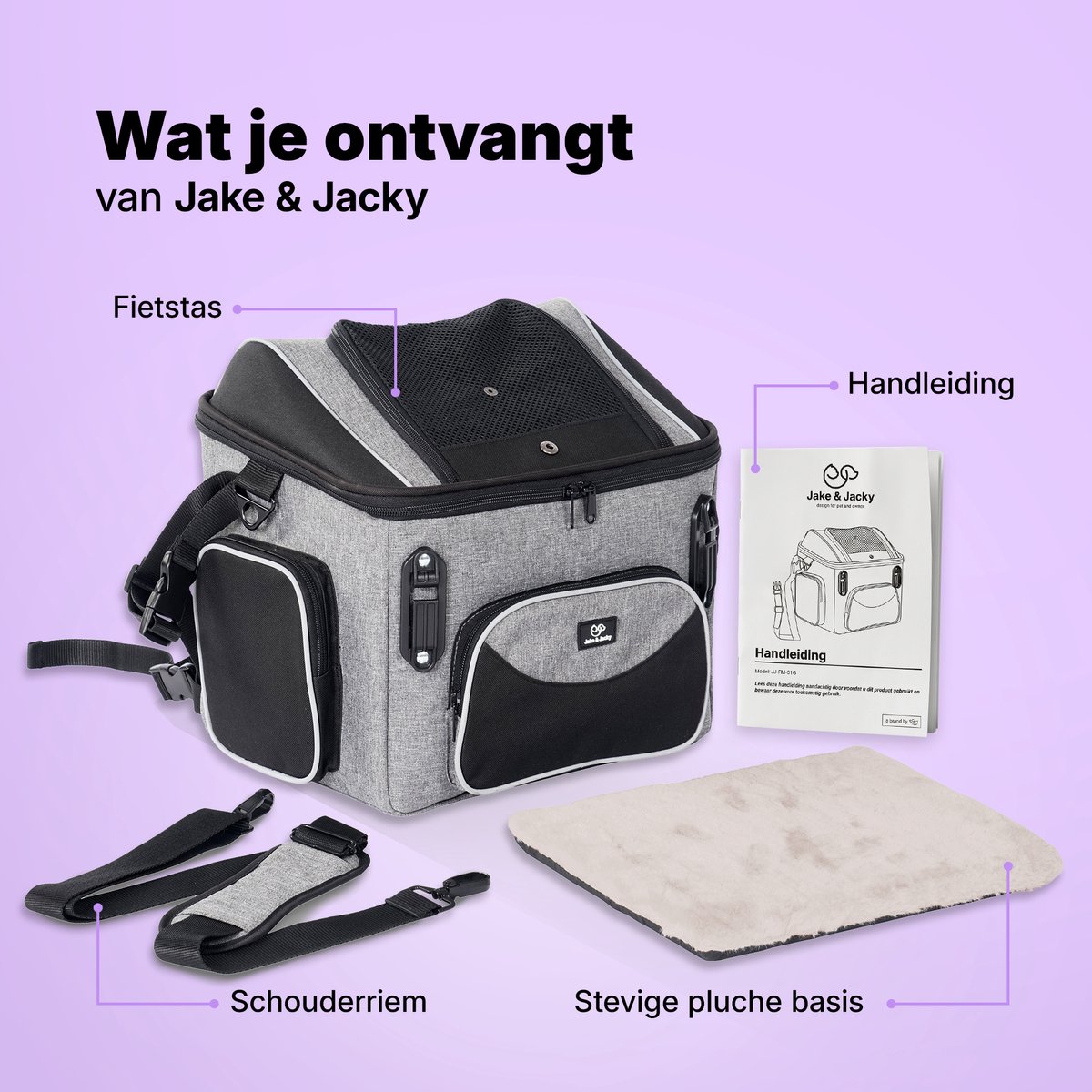 Jake and Jacky Hondenfietsmand - Fietsmand Hond Voorop - Hondenmand Fiets - Autostoel Hond - Kleine Hond max 8 kg - 39x28x34 cm – foto 7