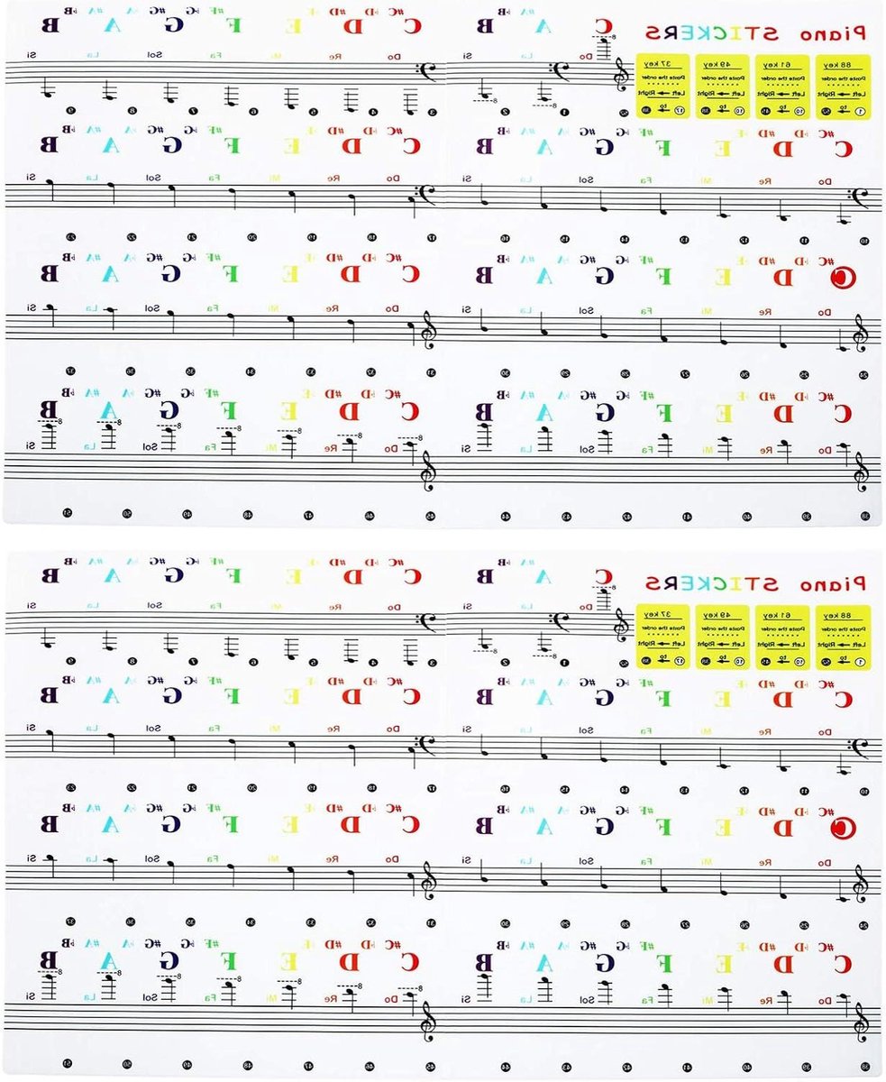Piano Toets Stickers - Kleurrijke Noten - Snel Leren - Verwijderbaar Zonder Resten - 88 61 Toetsen - Kleurrijk