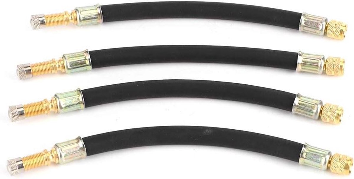 Ventiel Verlengers - Flexibele Slang - Bandenspanning Controleren - Universele Aansluiting - 4 Stuks 190mm - Zwart