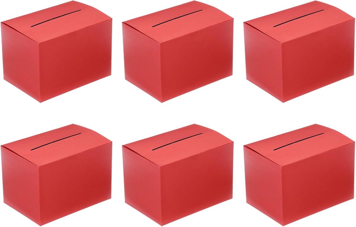 Cardboard Suggestion Box - 6 Pieces - 6.5 x 4.5 x 4.5 Inch - Ballot Box met Verwijderbare Header Board - Voor Suggestie - Collectie - Tip - Donatie - Stemmen - Rood