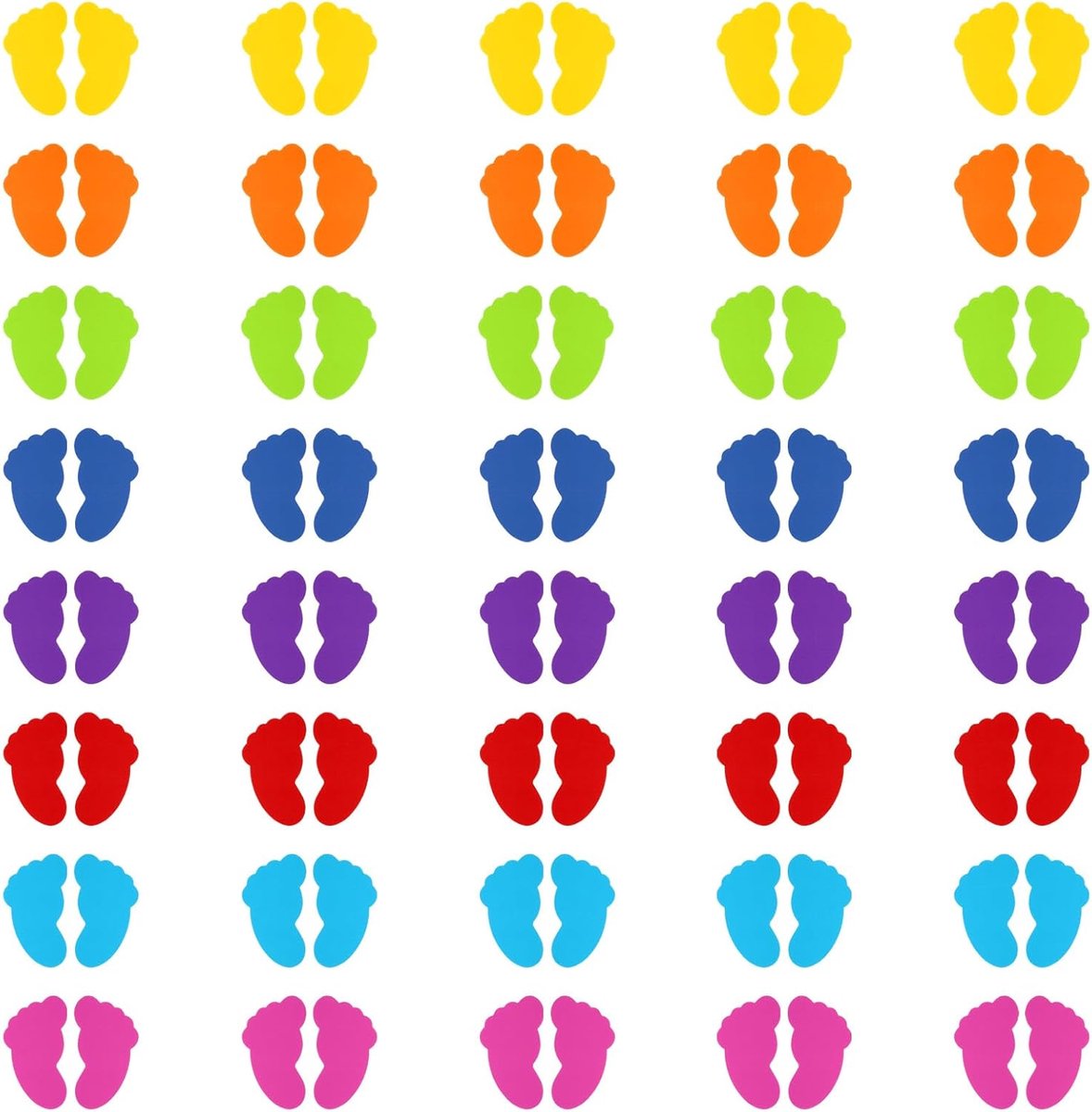 Foot-Vormige Tapijtmarkers - 40 Paren Nylon Vloervlekkenmarkers - Kleurrijke Haak en Lussysteem Marker Dots voor Klaslokaal - Kids en Docenten Benodigdheden - 8 Kleuren