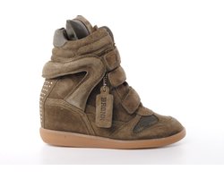 Bronx dames sneaker sleehak Jae-yy triple strap suede kaki