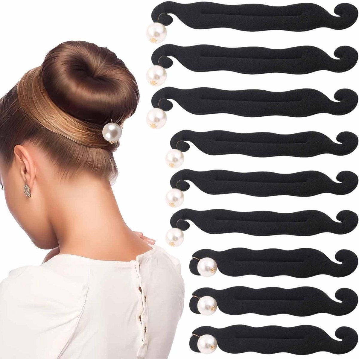 Haar Bun Makers - Kapsel Tools - Elegante Kapsels Maken - Met Parels Versierd - 9 Stuks - Zwart