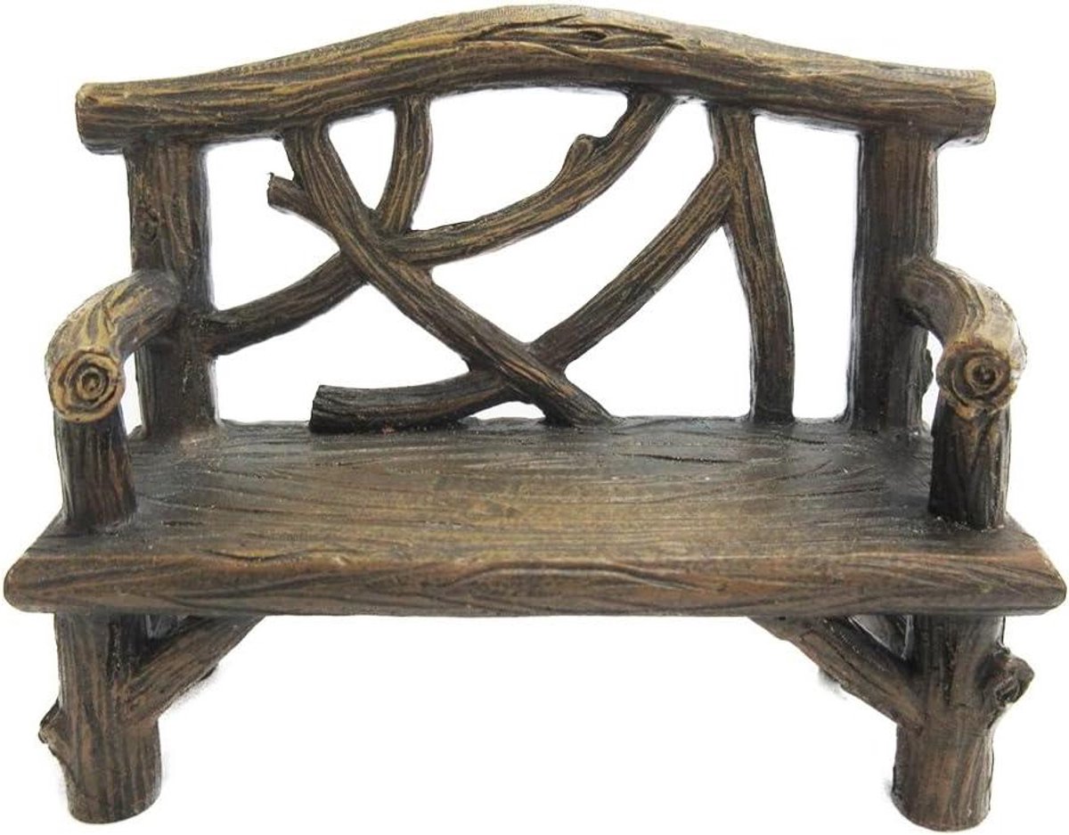 Miniatuur Boomstronk Bankje - Feeën Tuin Accessoire - Tuin Decoratie - Handgeschilderd Metaal - 10 cm - Veelkleurig