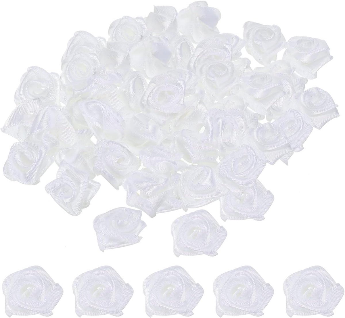 Mini Satijnen Rozen - Stoffen Bloemen Applicaties - Knutselen en Decoreren - Delicaat Satijn Glans - 50 Stuks - Wit