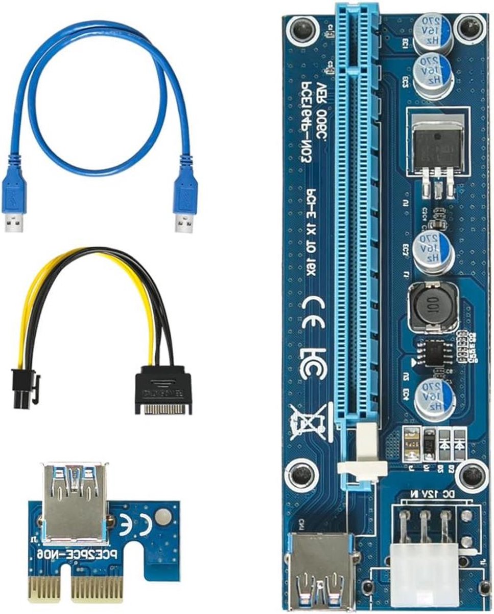 PCI Express Riser - Extender Kaart - Componenten Verlengen - 6-Pin Stroom - 17 x 12 cm - Zwart