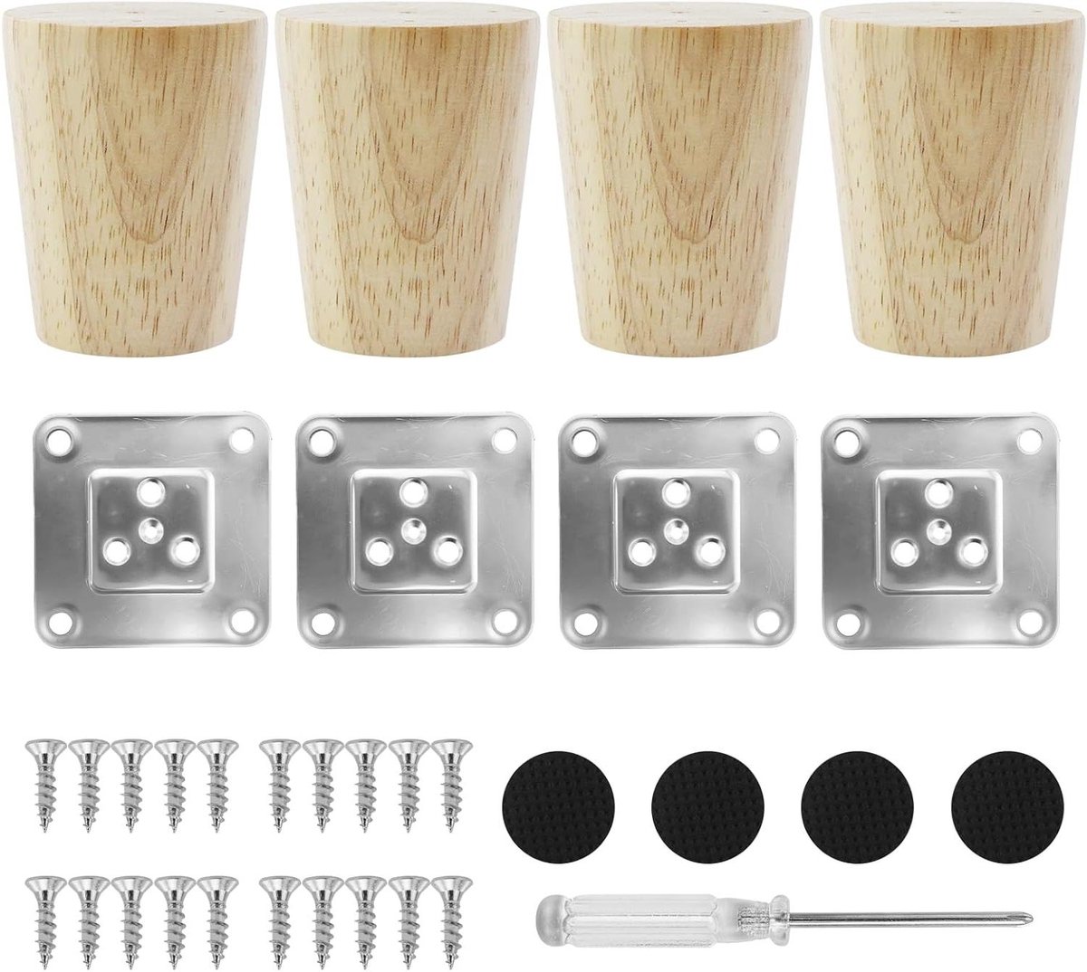 Houten tafelpoten - Meubelondersteuning - Meubels verhogen - Inclusief montagekit - 6 cm hoogte - Natuurlijk hout