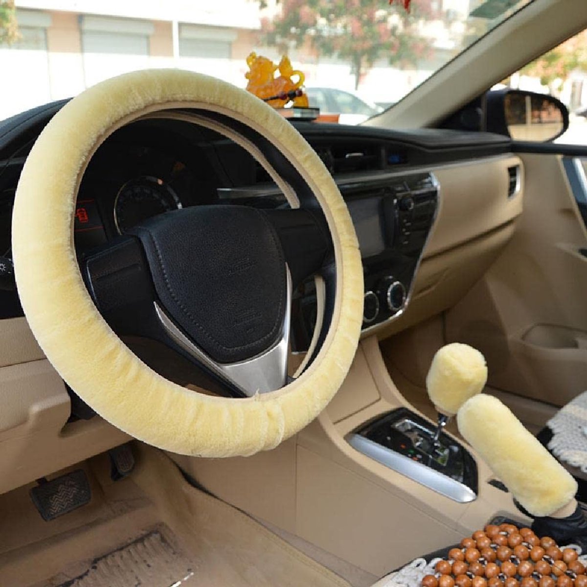 SPHProducts - Pluizige Stuurhoes - Winter Accessoires - Zwart/Beige/Grijs/Roze - Thermische Stuurcover - Comfortabel en Warm - Geschikt voor Auto's