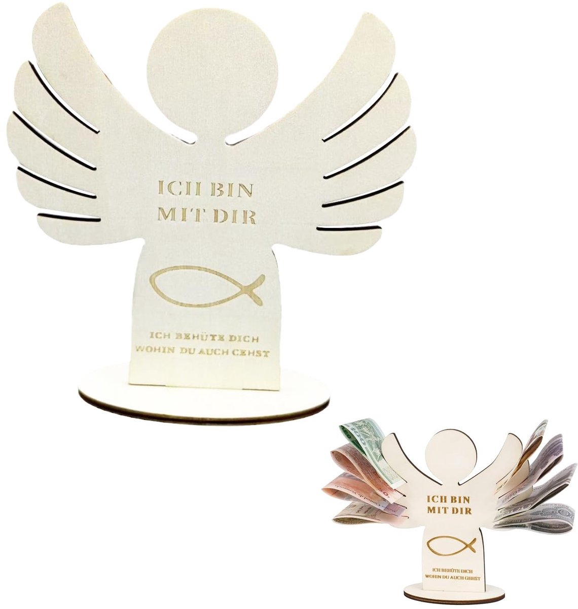 Dailygoody - Houten Deco Engel - Gepersonaliseerde Houten Engel - Perfect als Geschenk - Naturel - Decoratieve Figuur - Voor Babyshowers en Doopceremo...