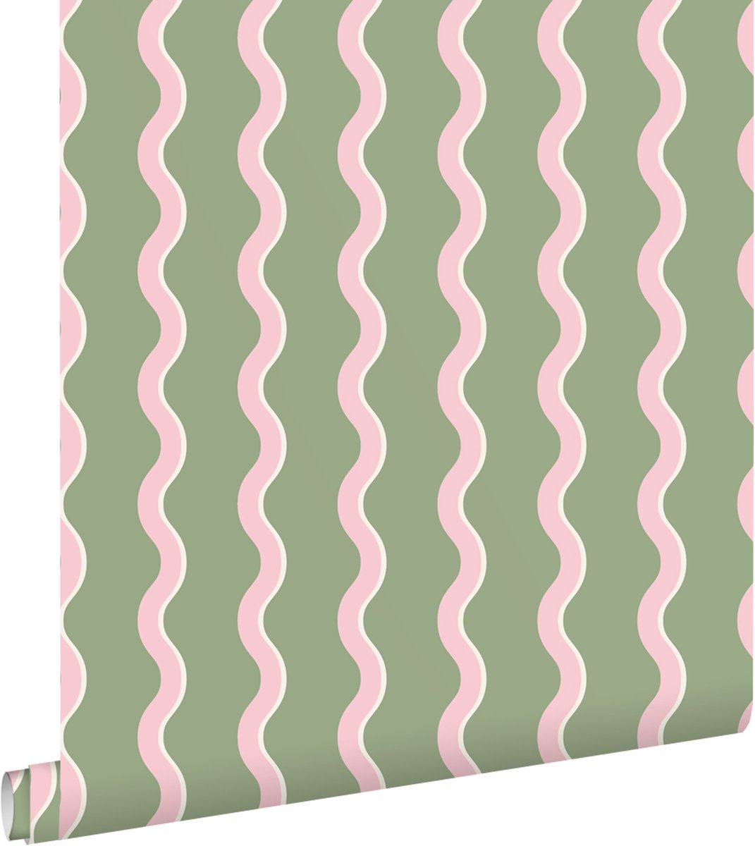 ESTAhome behang golvende strepen groen en roze - 50 x 900 cm - 132137