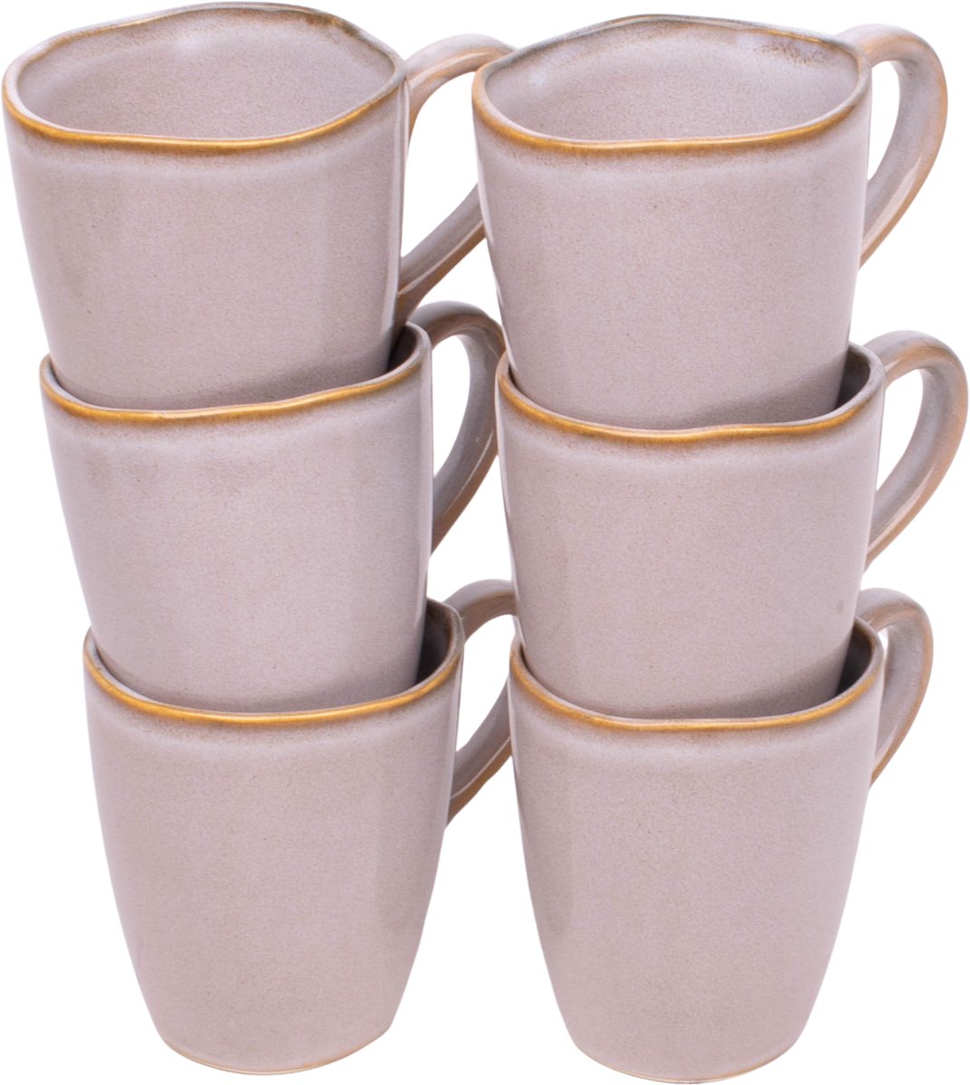 Set van 6 koffiekopjes - 350 ml - 6 personen - Lagos - wit met bruine spikkel - Portugees stoneware