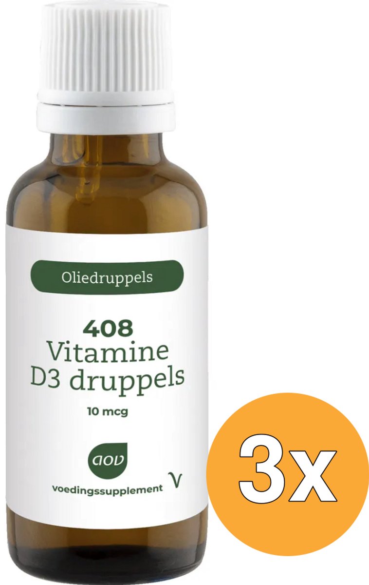 3x AOV 408 Vitamine D3 druppels 10mcg (25 ml)
