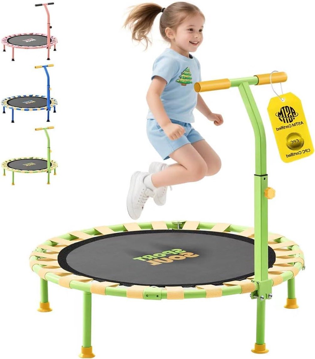 Kindertrampoline - Peuter trampoline - Binnen en buiten - Verstelbare handgreep - 3 meter - Geel & Groen