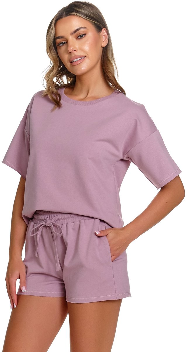 Doctor Nap Katoenen Loungewear Set Dames Oversize Top Korte Broek Zomer Shortama SET.7450 Misty Rose 40 / Roze