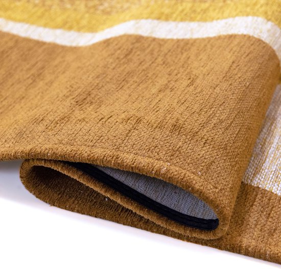 Tapis Rectangulaire Jaune avec Motif Abstrait et Formes Géométriques - Poum Poum - Curry - 80 x 150 cm