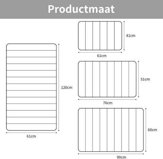Productafmetingen: 61x120cm, 76x51cm, 90x60cm en 61x41cm. Grijs.