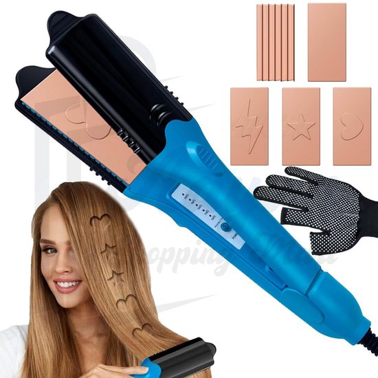 Multifunctionele Haarstijltang met Verwisselbare Platen – Wafel- en Crimping Stijltang – Temperatuurregelbaar 140-220°C – Golvende Haarstyler – 5 Temperatuurstanden – stijltang met designs – wafel stijltang – 64383