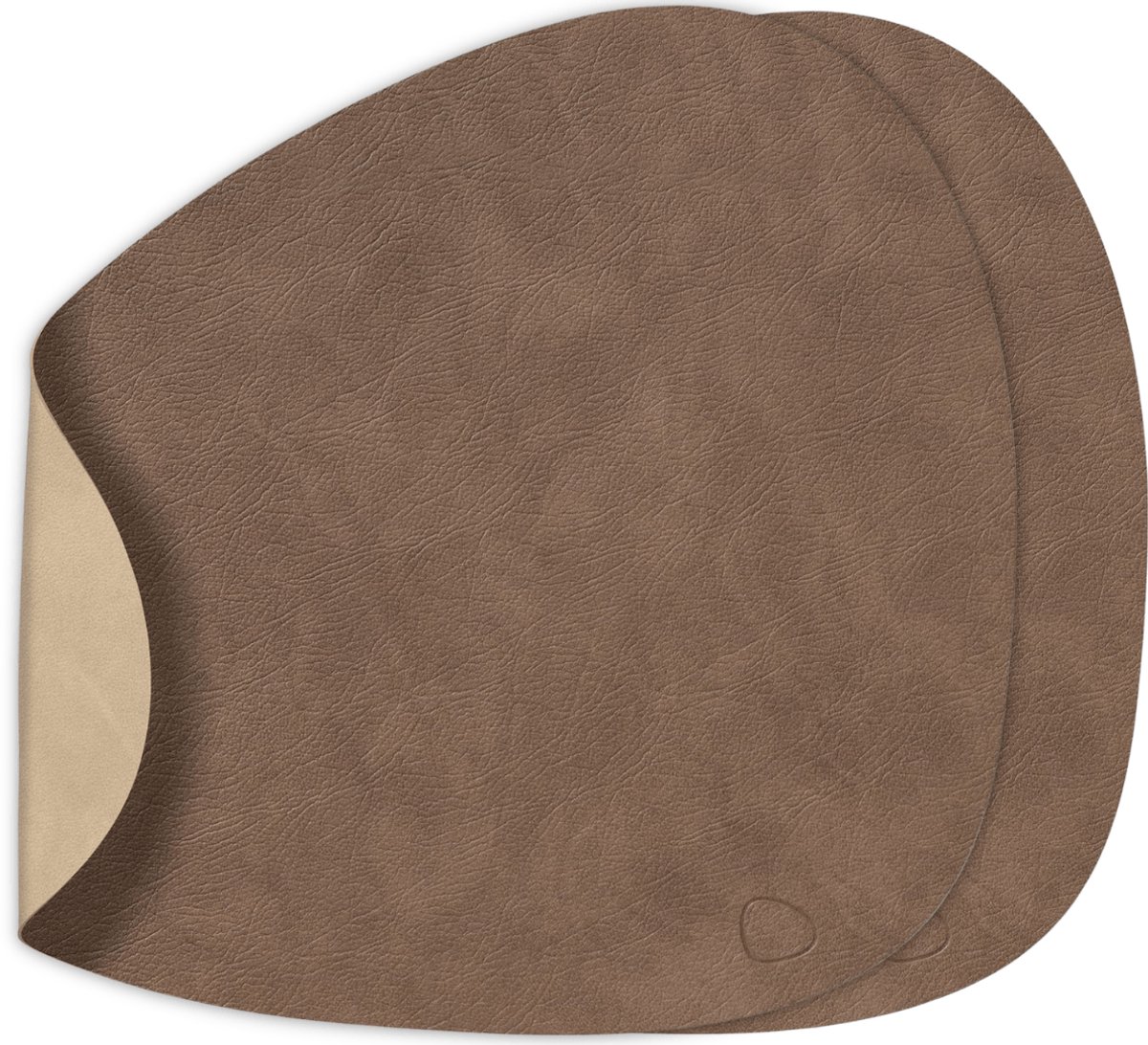 LIND DNA Placemats Nupo - Leer - Brown / Sand - dubbelzijdig - Curved - 44 x 37 cm - 2 Stuks