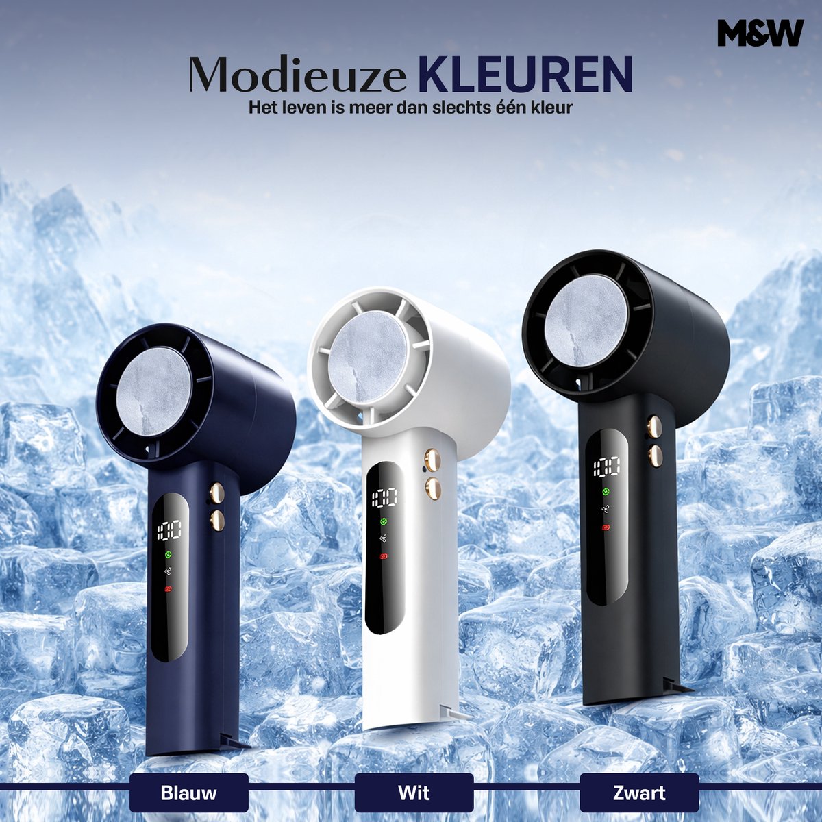 M&W® Mini Ventilator Draagbaar – Handventilator met IJs Koeling – Oplaadbaar USB (3000 mAh) – Stil & Krachtig – 3 Standen – Compacte Zakventilator voor Reizen, Festival, Kantoor & Thuis — afbeelding 6