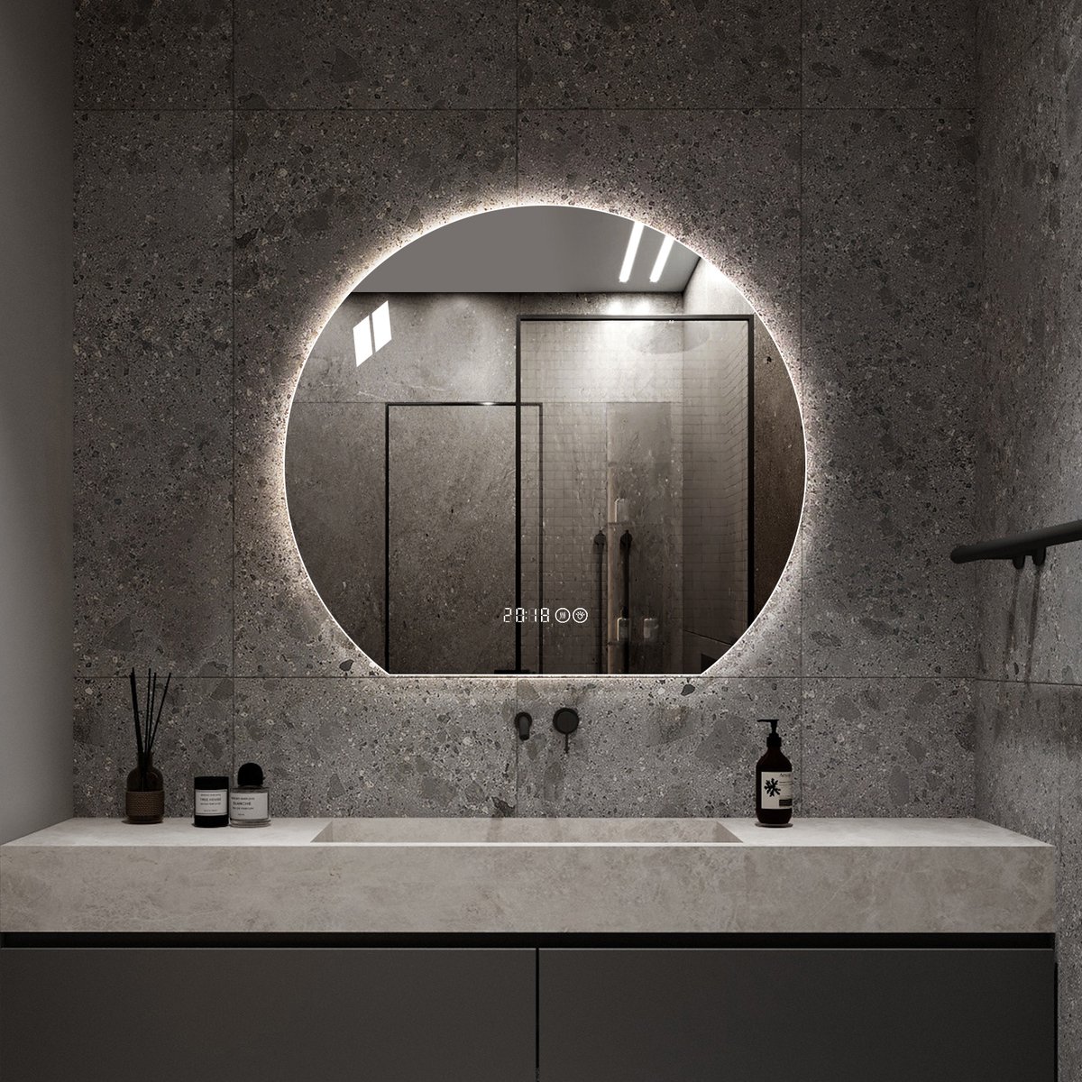 VVBV Badkamerspiegel met LED met Anti-condens, Dimbaar - 3 Lichtkleuren, Wandmontage, LED-Verlichting - Wit