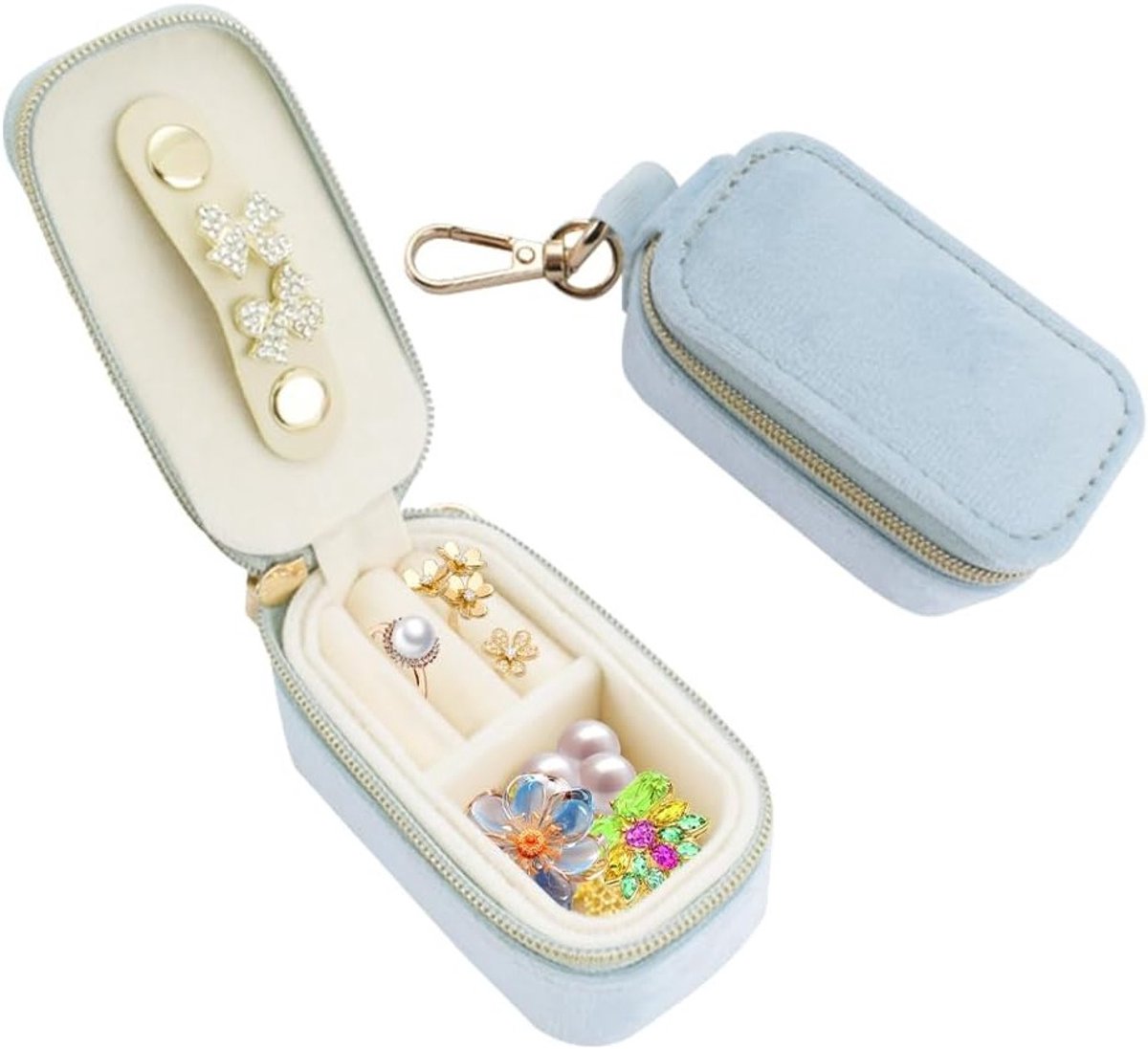 Kleine Reistas voor Sieraden - Luxe Velvet Organizer voor Kettingen, Oorbellen en Ringen voor Vrouwen (Blauw)