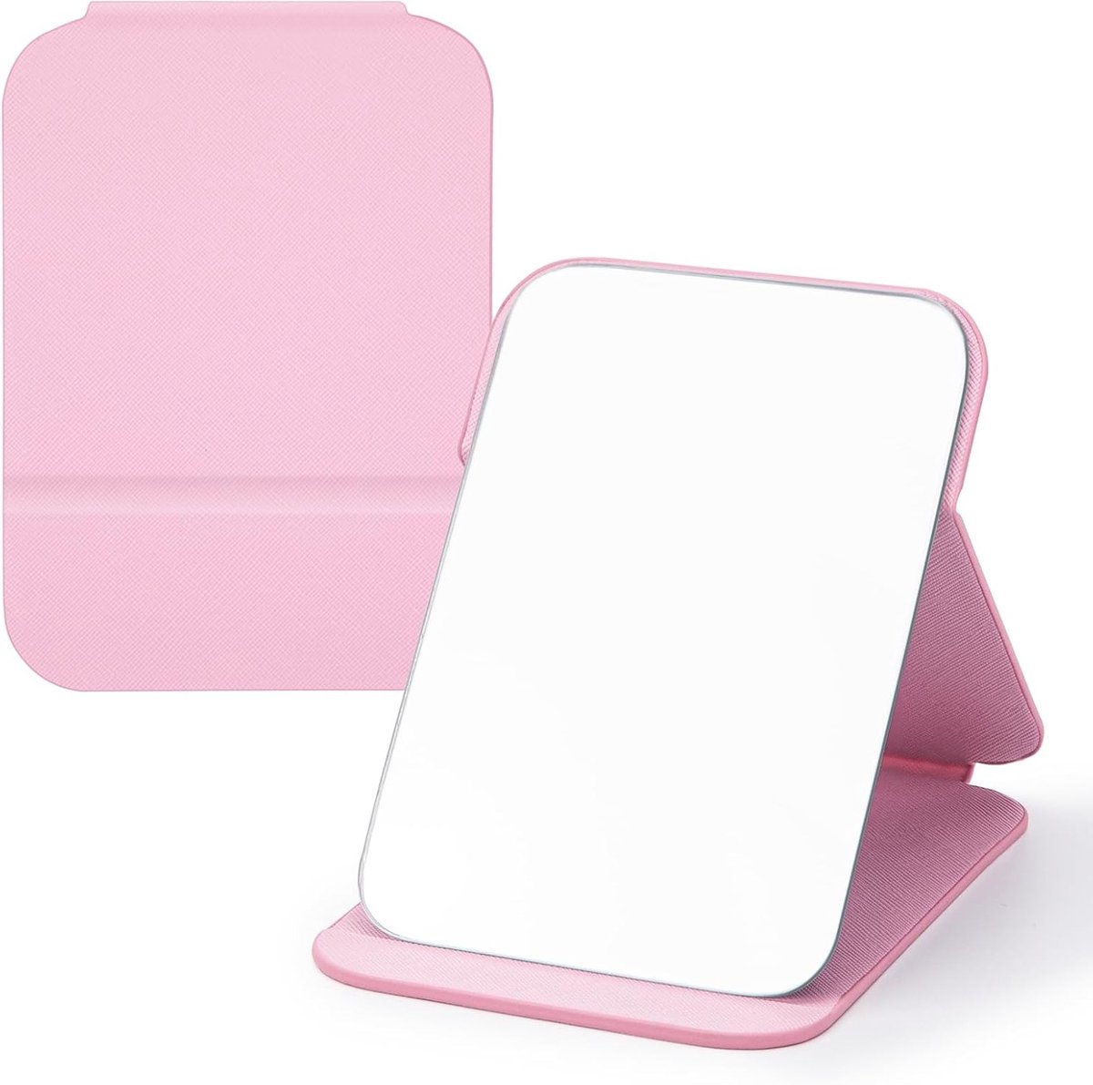 Draagbare Vouwspiegel met Meerdere Hoeken, Super HD Make-up Spiegel met PU Leren Hoes - Ideaal voor Reizen en Thuisgebruik - 16x12cm (Roze)