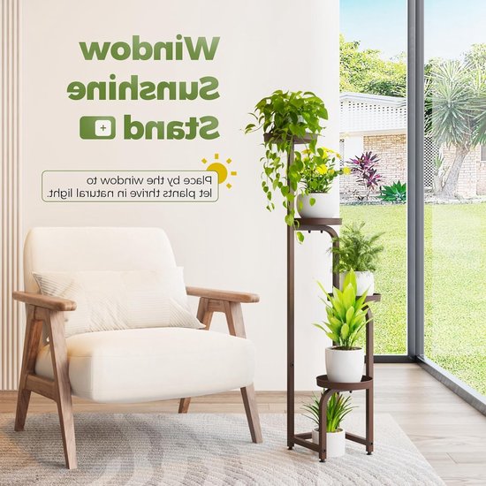 Hoekige plantenstandaard voor binnen en buiten, 4-laags metalen plantenrek voor tuin, balkon en woonkamer, robuust en stijlvol ontwerp — afbeelding 5