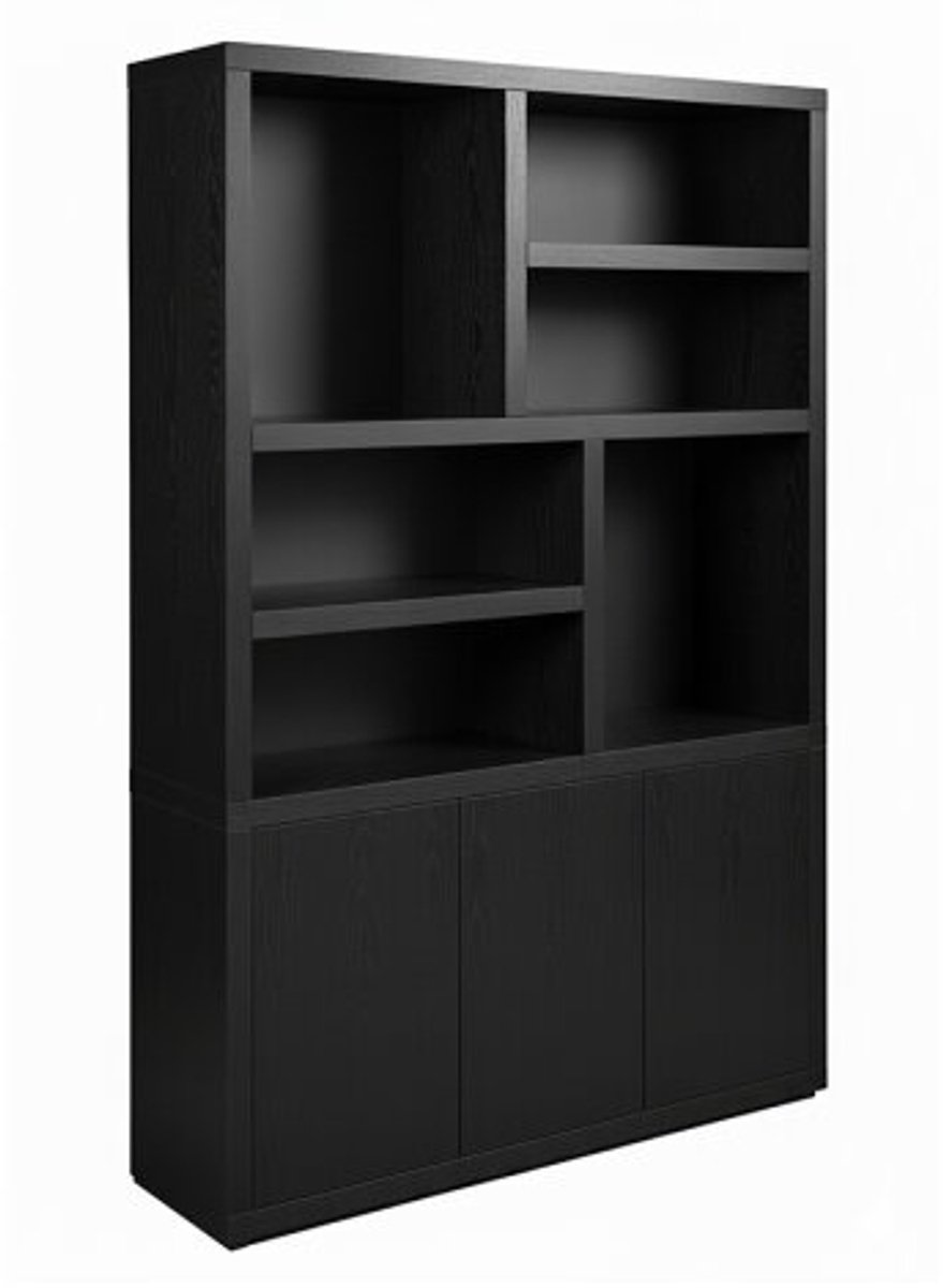 Vakkenkast Tampere eikenfineer 3 deuren 160x42x220 cm - Intense zwart