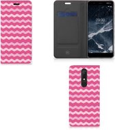 Nokia 5.1 (2018) Hoesje met Magneet Waves Pink