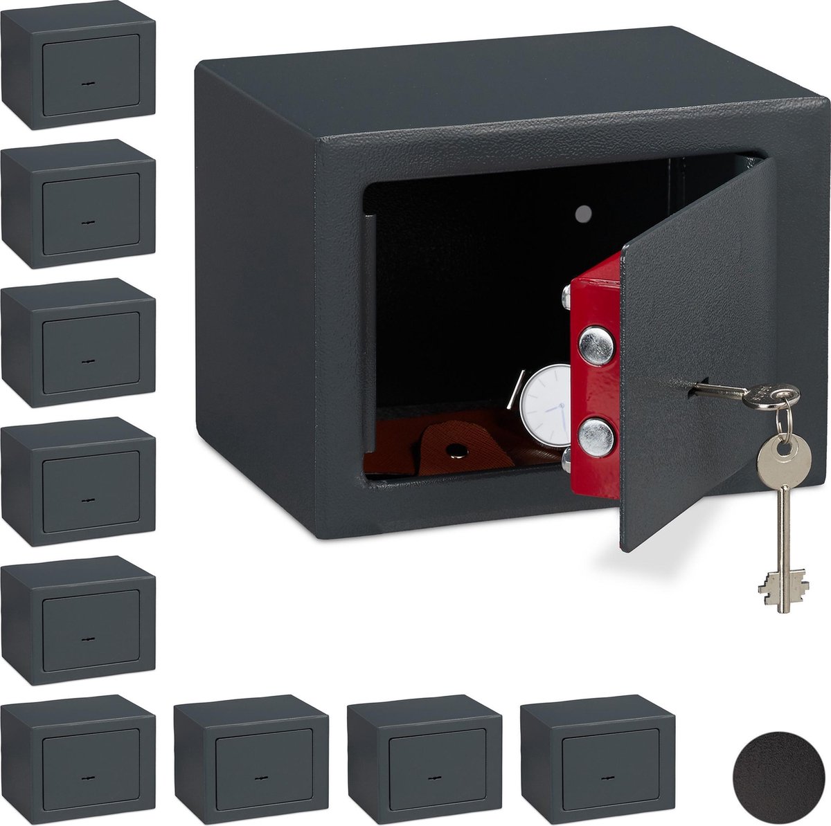 Relaxdays 10x kluisje met sleutel - kluis voor thuis - privékluis - mini safe - grijs