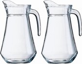2x Schenkkan 1 liter 20 cm - Sapkannen/waterkannen/schenkkannen/limonadekannen van glas
