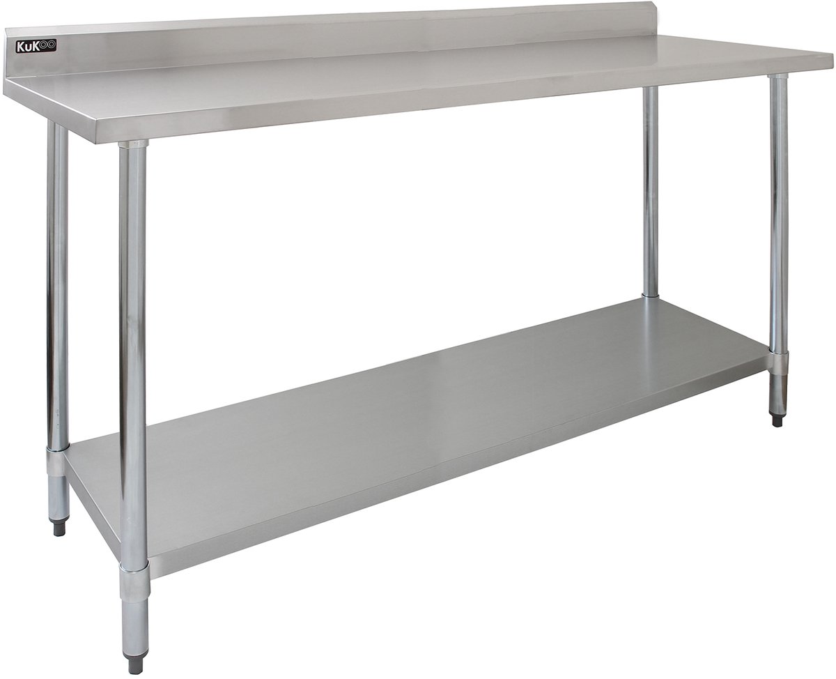 KuKoo RVS Werktafel met Opstaande Rand en Bodemschap 180cm