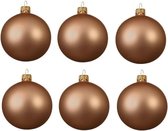 6x Donker parel/champagne glazen kerstballen 6 cm - Mat/matte - Kerstboomversiering zwart