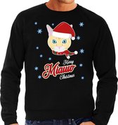 Foute Kersttrui / sweater - Merry Miauw Christmas - kat / poes - zwart voor heren - kerstkleding / kerst outfit L (52)